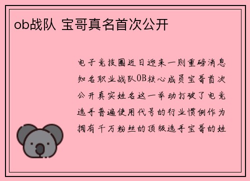 ob战队 宝哥真名首次公开